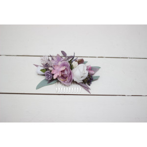 Flower comb in lilac white mauve color scheme. Wedding accessories for hair. Bridal flower comb. Bridesmaid floral comb. 5059-1
