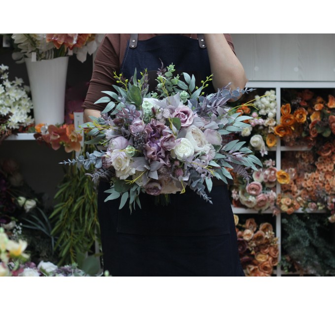 Wedding bouquets in lilac mauve colors. Bridal bouquet. Faux bouquet. Bridesmaid bouquet. 5059