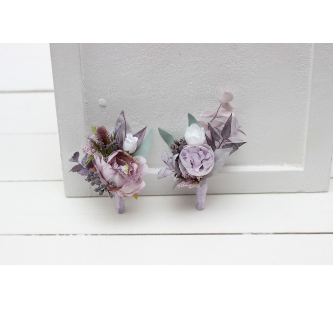  Wedding boutonnieres and wrist corsage  in lilac white color scheme. Flower accessories. 5059