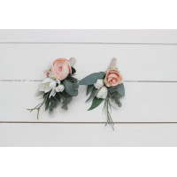  Wedding boutonnieres and wrist corsage  in white blush pink color scheme. Flower accessories.5056