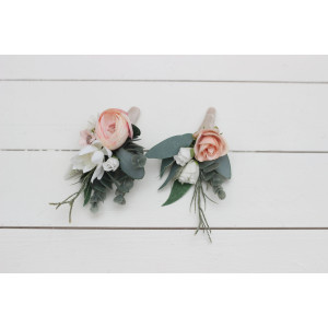 Wedding boutonnieres and wrist corsage  in white blush pink color scheme. Flower accessories.5056