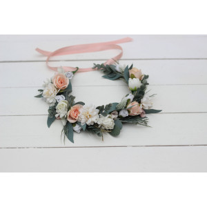 White blush pink flower crown. Hair wreath. Flower girl crown. Wedding flowers. 5056