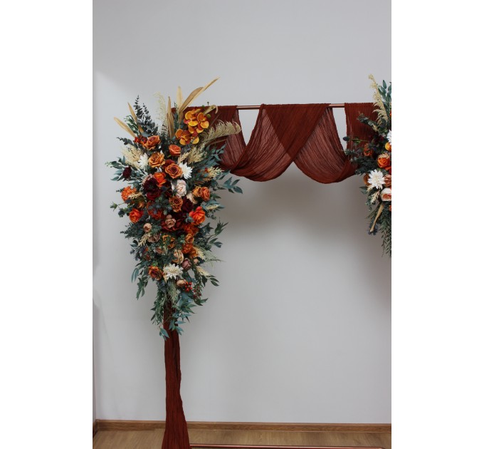  Flower arch arrangement in burnt orange burgundy and ivory colors.  Arbor flowers. Floral archway. Faux flowers for wedding arch. 5060-2
