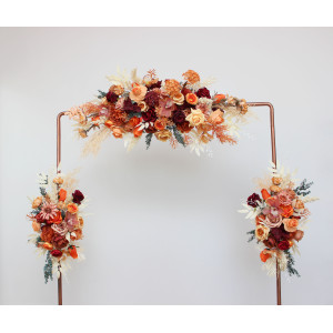  Flower arch arrangement in burnt orange burgundy peach colors.  Arbor flowers. Floral archway. Faux flowers for wedding arch. 5060-10