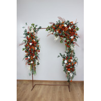  Flower arch arrangement in burnt orange ivory rust emerald green colors.  Arbor flowers. Floral archway. Faux flowers for wedding arch. 5201