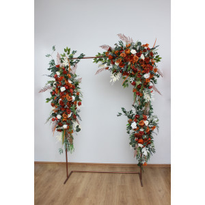  Flower arch arrangement in burnt orange ivory rust emerald green colors.  Arbor flowers. Floral archway. Faux flowers for wedding arch. 5201