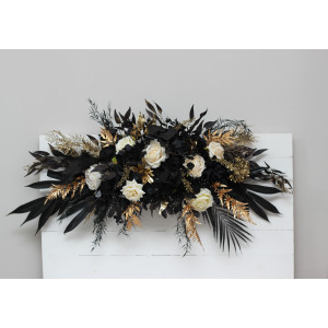  Flower arch arrangement in ivory black gold colors.  Arbor flowers. Floral archway. Faux flowers for wedding arch. 5159