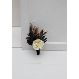  Wedding boutonnieres and wrist corsage  in ivory black gold color scheme. Flower accessories. 5159