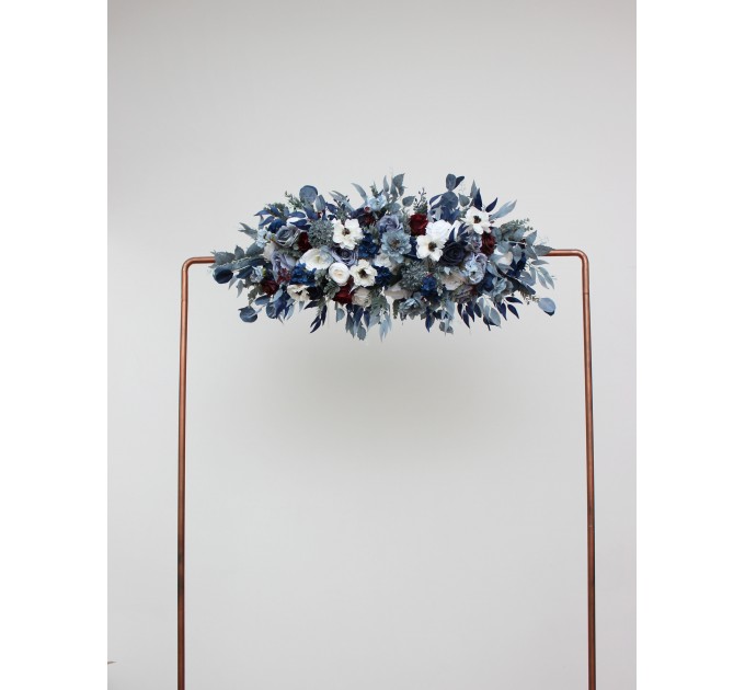  Flower arch arrangement in dusty blue navy blue burgundy white colors.  Arbor flowers. Floral archway. Faux flowers for wedding arch. 5063