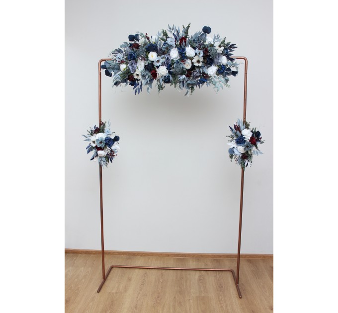  Flower arch arrangement in dusty blue navy blue burgundy white colors.  Arbor flowers. Floral archway. Faux flowers for wedding arch. 5063