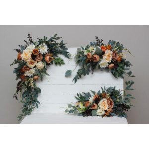  Flower arch arrangement in rust orange ivory colors.  Arbor flowers. Floral archway. Faux flowers for wedding arch. 5060-11