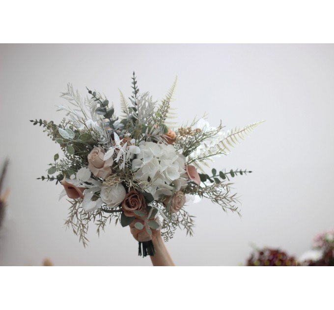 Wedding bouquets in beige white gray colors. Bridal bouquet.  Faux bouquet. Bridesmaid bouquet. 5062