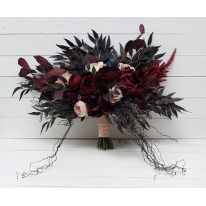 Wedding bouquets in purple burgundy beige navy blue colors. Bridal bouquet. Halloween wedding. Faux bouquet. Bridesmaid bouquet. 5064