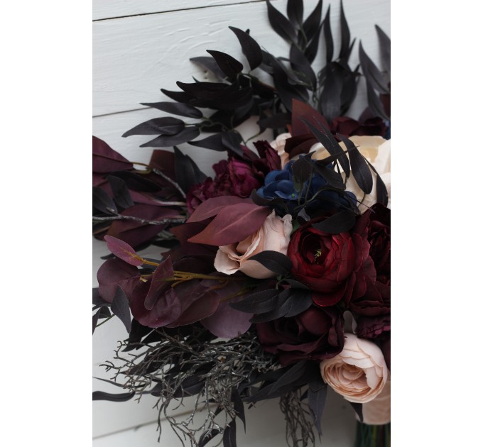 Wedding bouquets in purple burgundy beige navy blue colors. Bridal bouquet. Halloween wedding. Faux bouquet. Bridesmaid bouquet. 5064