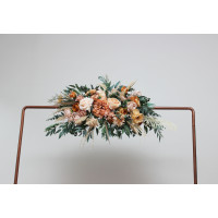  Flower arch arrangement in orange blush pink colors.  Arbor flowers. Floral archway. Faux flowers for wedding arch. 5071