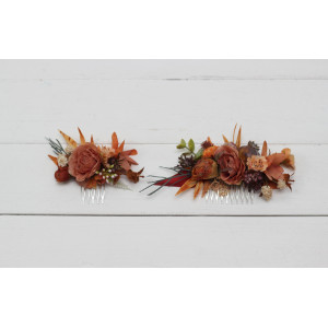 Flower comb in rust purple orange color scheme. Wedding accessories for hair. Bridal flower comb. Bridesmaid floral comb. 5073