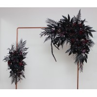 Halloween wedding. Black deep purple flowers. Flower arch arrangement .Wedding flowers. Pergola flowers. Faux flowers. Gothic wedding. 5070