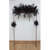 Halloween wedding. Black deep purple flowers. Flower arch arrangement .Wedding flowers. Pergola flowers. Faux flowers. Gothic wedding. 5070