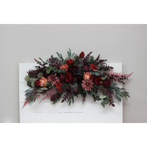  Flower arch arrangement in deep burgundy red blue colors.  Arbor flowers. Floral archway. Faux flowers for wedding arch. 5077