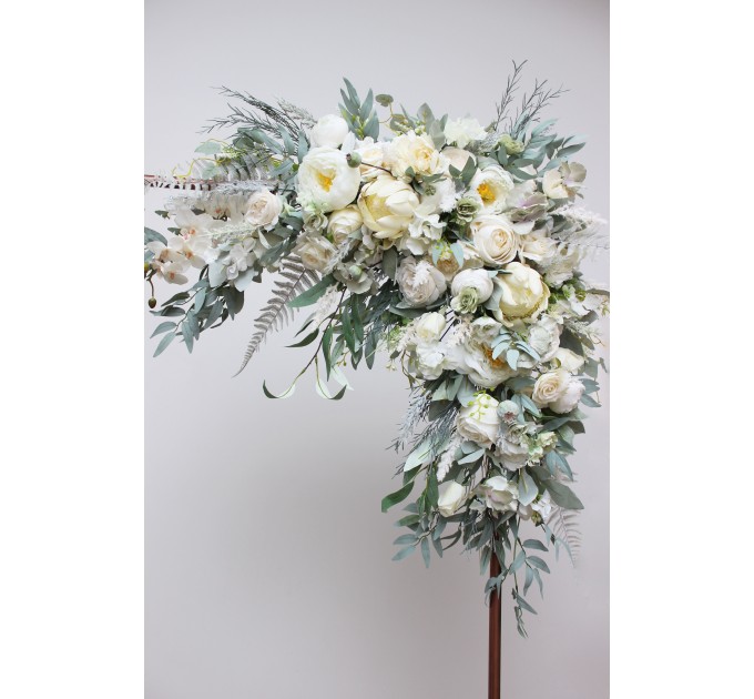  Flower arch arrangement in sage green ivory colors.  Arbor flowers. Floral archway. Faux flowers for wedding arch. 5075