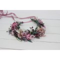 Mauve pink white flower crown. Hair wreath. Flower girl crown. Wedding flowers. 5076