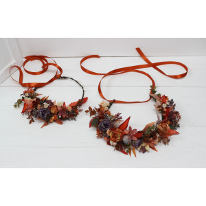 Rust purple orange flower crown. Hair wreath. Flower girl crown. Wedding flowers. 5073