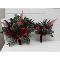 Wedding bouquets in deep burgundy red blue colors. Bridal bouquet. Faux bouquet. Bridesmaid bouquet. 5077