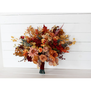 Wedding bouquets in rust burgundy orange  colors. Bridal bouquet. Faux bouquet. Bridesmaid bouquet. 5073-1