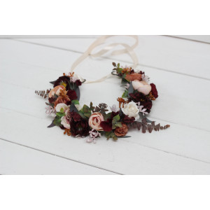 Cinnamon burgundy blush pink rust  flower crown. Hair wreath. Flower girl crown. Wedding flowers. 5082