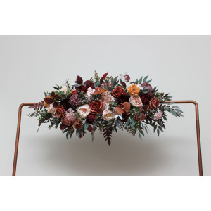  Flower arch arrangement in cinnamon burgundy blush pink rust colors.  Arbor flowers. Floral archway. Faux flowers for wedding arch. 5082
