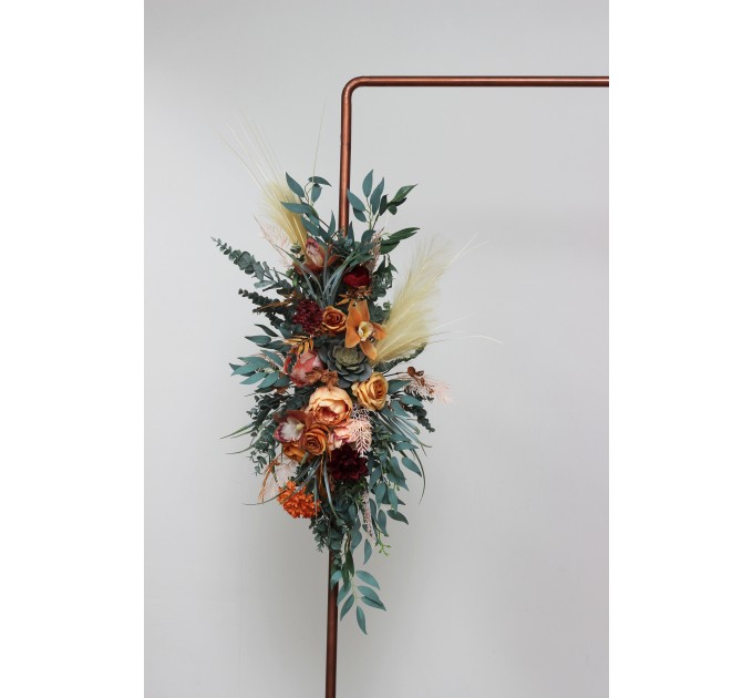  Flower arch arrangement in coral burgundy peach colors.  Arbor flowers. Floral archway. Faux flowers for wedding arch. 5079