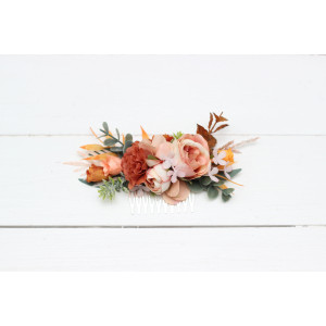 Flower comb in terracotta peach pink color scheme. Wedding accessories for hair. Bridal flower comb. Bridesmaid floral comb. 5079-1