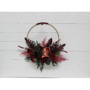 Flower hoop burgundy red blue colors. Alternative bridesmaid bouquet. 5077