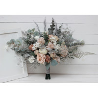 Wedding bouquets in beige white gray colors. Bridal bouquet. Faux bouquet. Bridesmaid bouquet. 5078