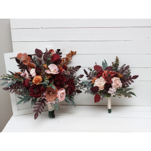 Wedding bouquets in cinnamon burgundy blush pink rust colors. Bridal bouquet. Faux bouquet. Bridesmaid bouquet. 5082