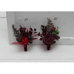  Wedding boutonnieres and wrist corsage  in burgundy red blue color scheme. Flower accessories. 5077