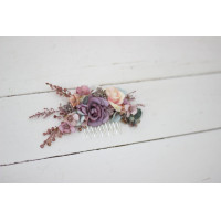 Flower comb in dusty rose purple pink color scheme. Wedding accessories for hair. Bridal flower comb. Bridesmaid floral comb. 0004