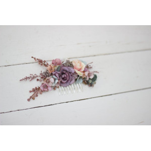 Flower comb in dusty rose purple pink color scheme. Wedding accessories for hair. Bridal flower comb. Bridesmaid floral comb. 0004