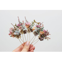  Set of 5 hair pins in  dusty rose purple pink color scheme. Hair accessories. Flower accessories for wedding. 0004