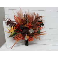 Exotic flowers. Rust brown flowers. Protea bridal bouquet. Faux bouquet. Fall wedding.Silk flowers. Boho wedding. 5089