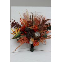 Exotic flowers. Rust brown flowers. Protea bridal bouquet. Faux bouquet. Fall wedding.Silk flowers. Boho wedding. 5089