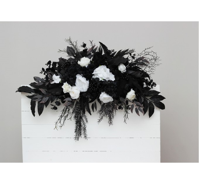  Flower arch arrangement in black and white colors.  Arbor flowers. Floral archway. Faux flowers for wedding arch. 5086