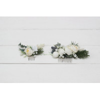Flower comb in white color scheme. Wedding accessories for hair. Bridal flower comb. Bridesmaid floral comb. 5087