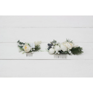 Flower comb in white color scheme. Wedding accessories for hair. Bridal flower comb. Bridesmaid floral comb. 5087