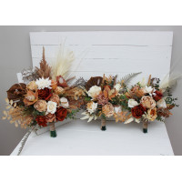 Wedding bouquets in orange ivory rust terracotta colors. Bridal bouquet. Faux bouquet. Bridesmaid bouquet. 0036