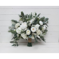 Wedding bouquets in white colors. Bridal bouquet. Cascading bouquet. Faux bouquet. Bridesmaid bouquet.White rose peony bouquets. 5087