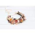 Cinnamon, Ivory & Pale Orange Flower Crown – Faux Floral Hair Wreath for Bride or Flower Girl