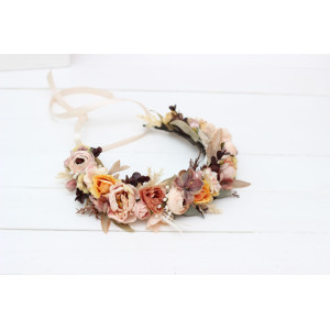 Cinnamon ivory pale orange flower crown. Hair wreath. Flower girl crown. Wedding flowers. 5093
