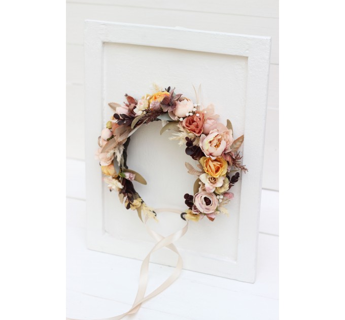 Cinnamon ivory pale orange flower crown. Hair wreath. Flower girl crown. Wedding flowers. 5093