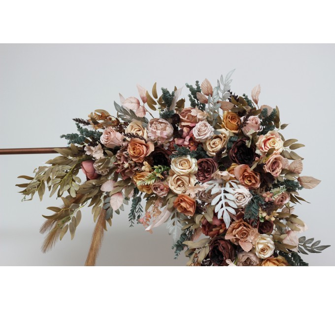  Flower arch arrangement in cinnamon ivory pale orange colors.  Arbor flowers. Floral archway. Faux flowers for wedding arch. 5093